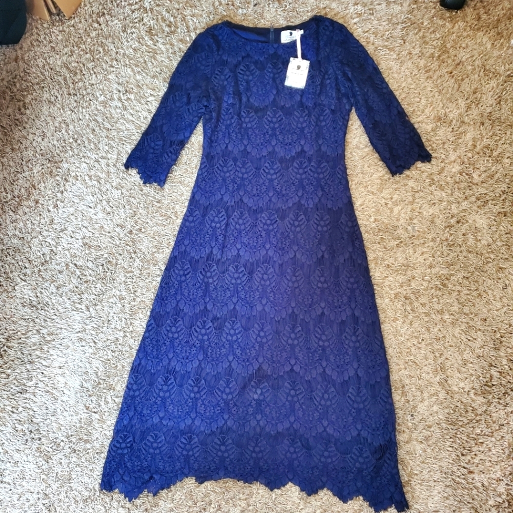 Dainty Jewells Midi Navy Lace Dress